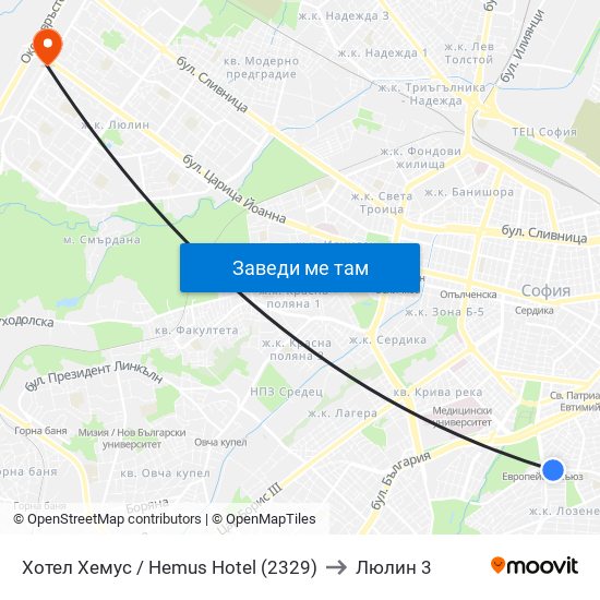 Хотел Хемус / Hemus Hotel (2329) to Люлин 3 map