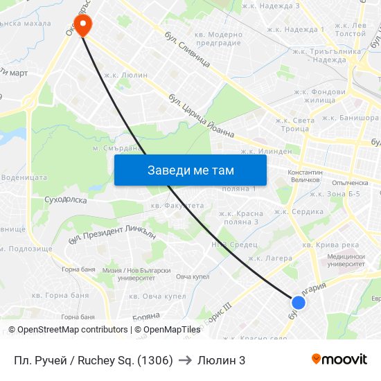Пл. Ручей / Ruchey Sq. (1306) to Люлин 3 map