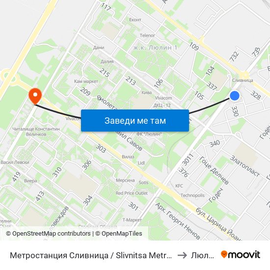 Метростанция Сливница / Slivnitsa Metro Station (1063) to Люлин 3 map