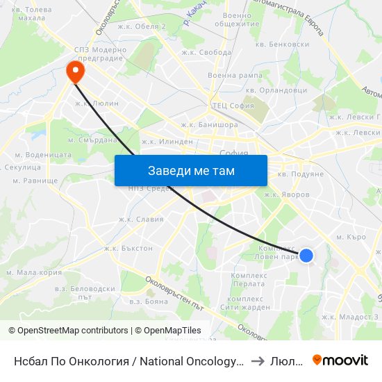 Нсбал По Онкология / National Oncology Hospital (0764) to Люлин 3 map