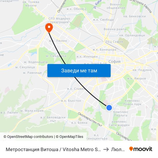 Метростанция Витоша / Vitosha Metro Station (2755) to Люлин 3 map