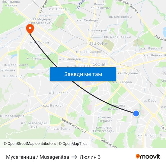 Мусагеница /  Musagenitsa to Люлин 3 map