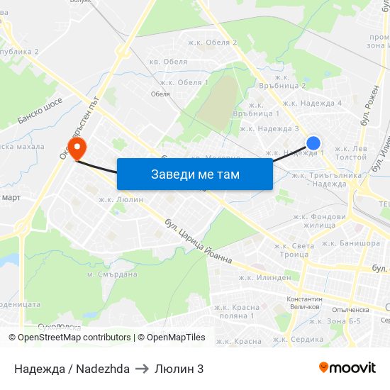 Надежда / Nadezhda to Люлин 3 map