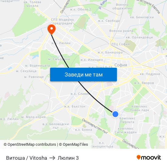 Витоша / Vitosha to Люлин 3 map