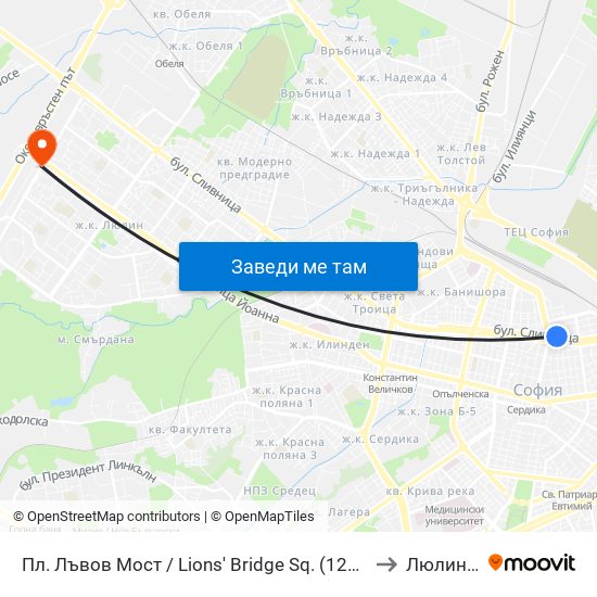 Пл. Лъвов Мост / Lions' Bridge Sq. (1275) to Люлин 3 map