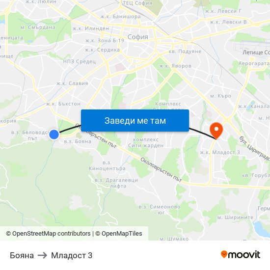 Бояна to Младост 3 map