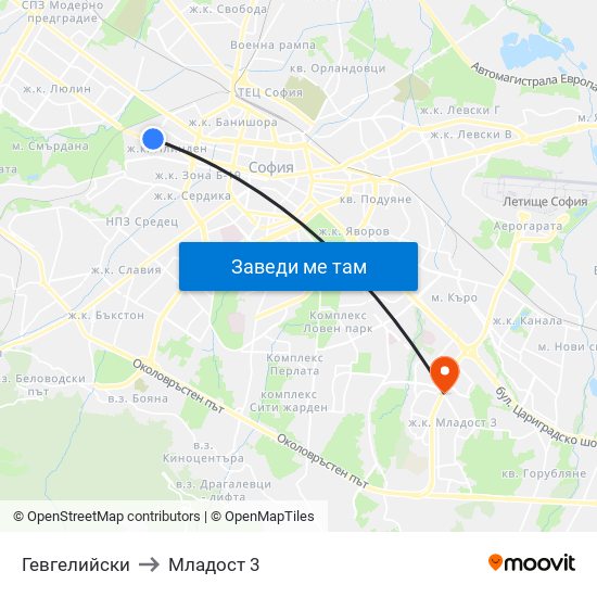 Гевгелийски to Младост 3 map