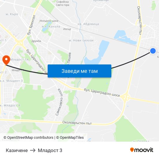 Казичене to Младост 3 map