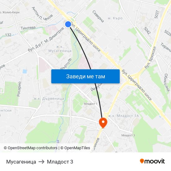 Мусагеница to Младост 3 map