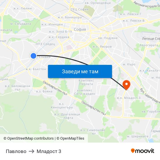 Павлово to Младост 3 map