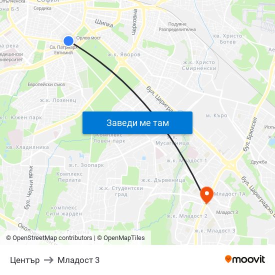 Център to Младост 3 map