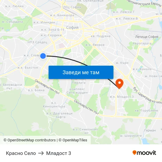 Красно Село to Младост 3 map