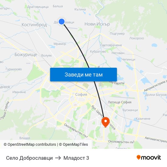 Село Доброславци to Младост 3 map