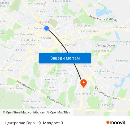 Централна Гара to Младост 3 map