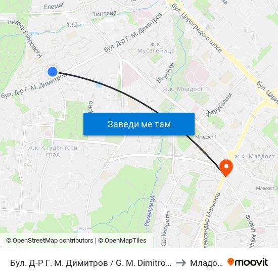 Бул. Д-Р Г. М. Димитров / G. M. Dimitrov Blvd. (0317) to Младост 3 map