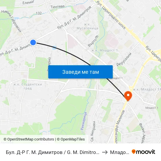 Бул. Д-Р Г. М. Димитров / G. M. Dimitrov Blvd. (0316) to Младост 3 map