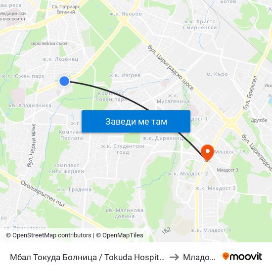 Мбал Токуда Болница / Tokuda Hospital (0206) to Младост 3 map
