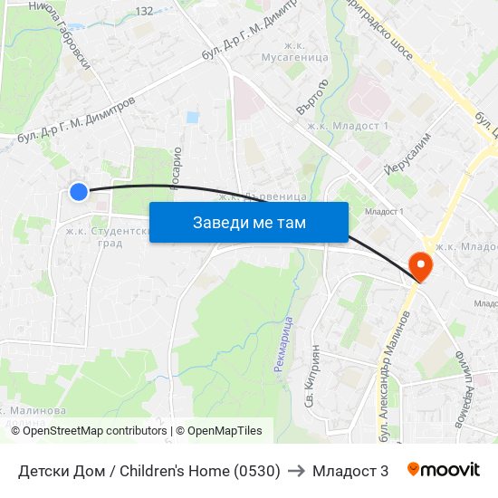 Детски Дом / Children's Home (0530) to Младост 3 map