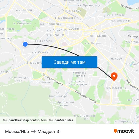Moesia/Nbu to Младост 3 map