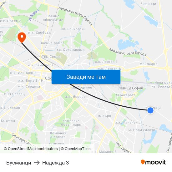 Бусманци to Надежда 3 map