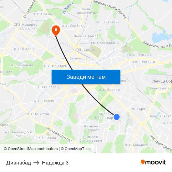 Дианабад to Надежда 3 map