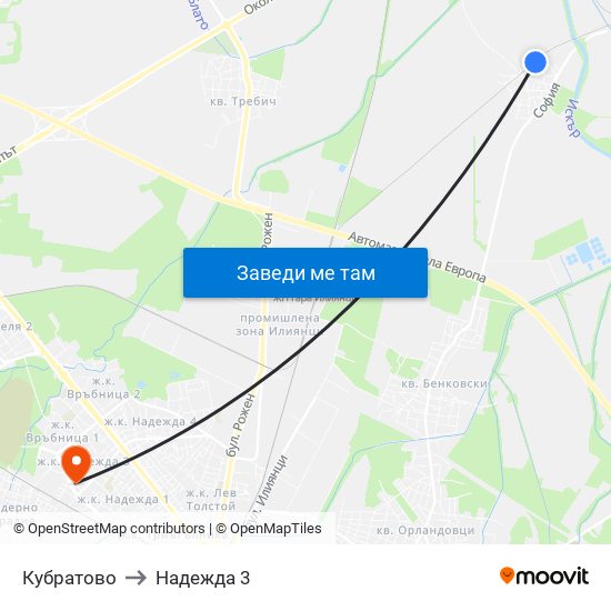 Кубратово to Надежда 3 map