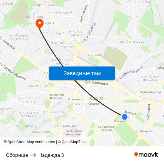 Оборище to Надежда 3 map