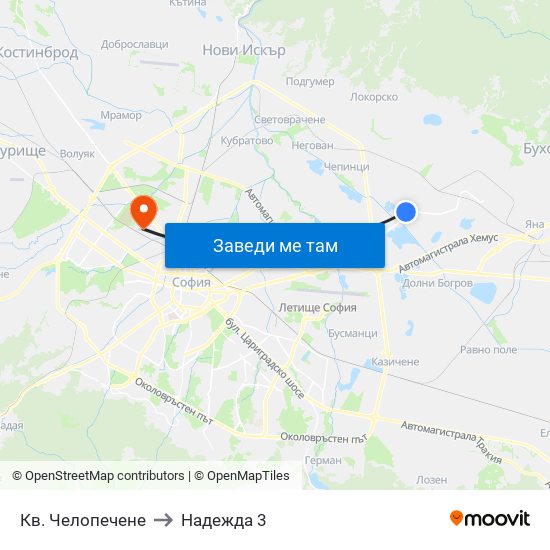 Кв. Челопечене to Надежда 3 map