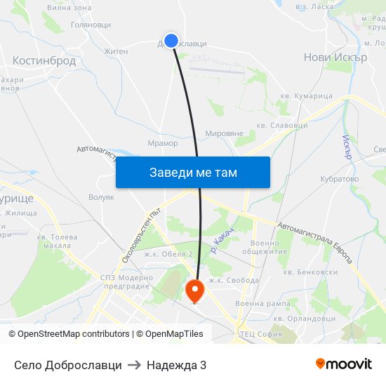 Село Доброславци to Надежда 3 map