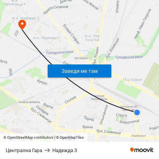 Централна Гара to Надежда 3 map