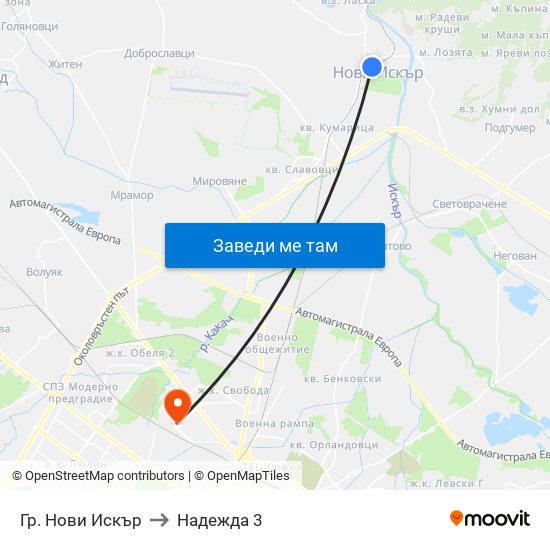 Гр. Нови Искър to Надежда 3 map