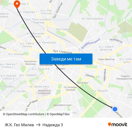 Ж.К. Гео Милев to Надежда 3 map