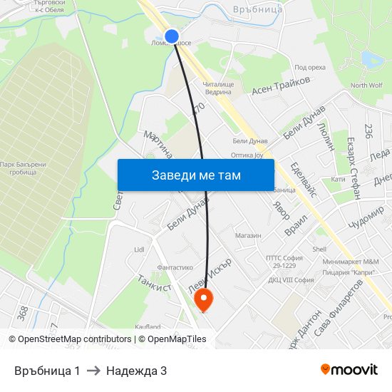 Връбница 1 to Надежда 3 map