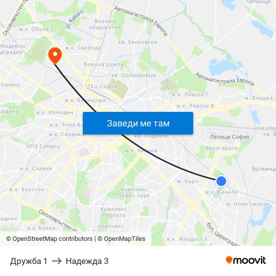 Дружба 1 to Надежда 3 map