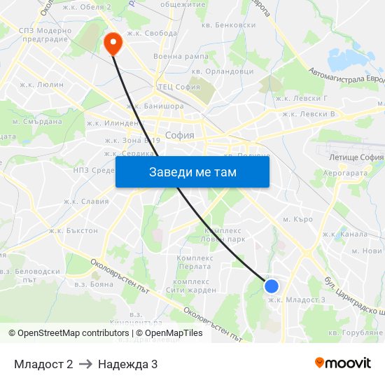 Младост 2 to Надежда 3 map