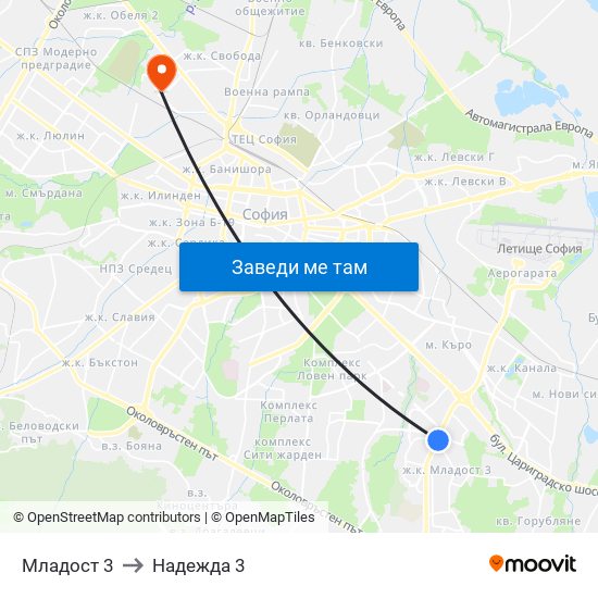Младост 3 to Надежда 3 map