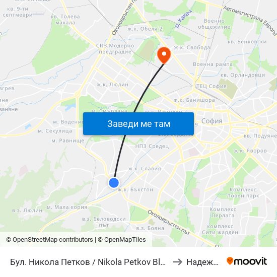 Бул. Никола Петков / Nikola Petkov Blvd. (0350) to Надежда 3 map