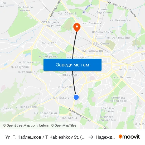 Ул. Т. Каблешков / T. Kableshkov St. (2213) to Надежда 3 map