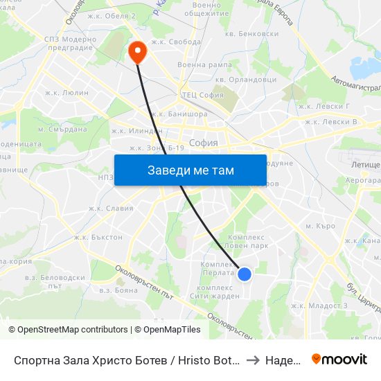 Спортна Зала Христо Ботев / Hristo Botev Sports Hall (1611) to Надежда 3 map