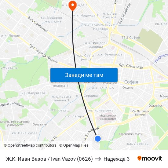 Ж.К. Иван Вазов / Ivan Vazov (0626) to Надежда 3 map