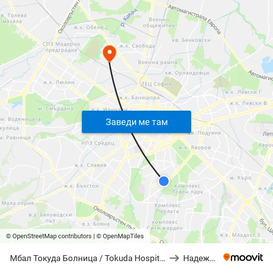 Мбал Токуда Болница / Tokuda Hospital (0206) to Надежда 3 map