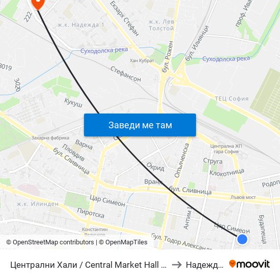 Централни Хали / Central Market Hall (2334) to Надежда 3 map