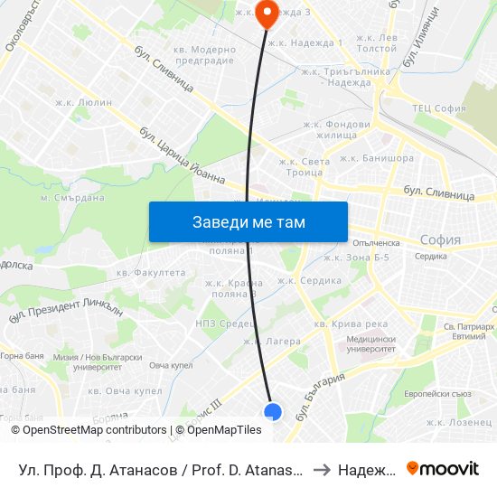 Ул. Проф. Д. Атанасов / Prof. D. Atanasov St. (2134) to Надежда 3 map