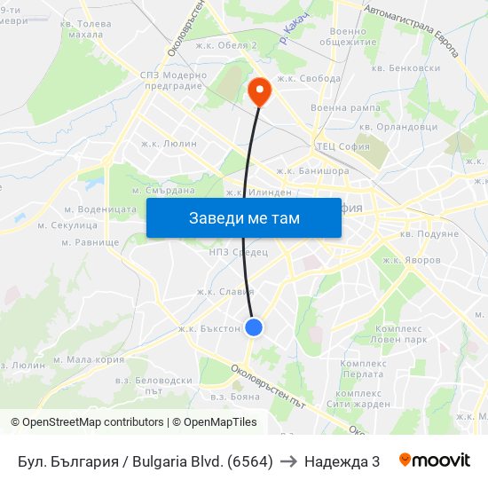 Бул. България / Bulgaria Blvd. (6564) to Надежда 3 map