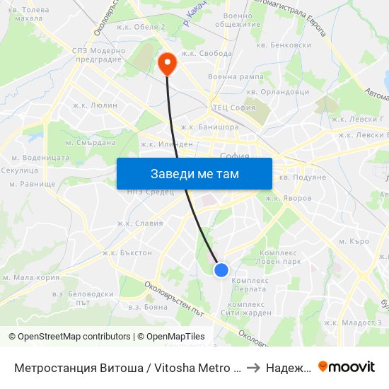 Метростанция Витоша / Vitosha Metro Station (2755) to Надежда 3 map