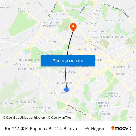 Бл. 214 Ж.К. Борово / Bl. 214, Borovo Qr. (0164) to Надежда 3 map