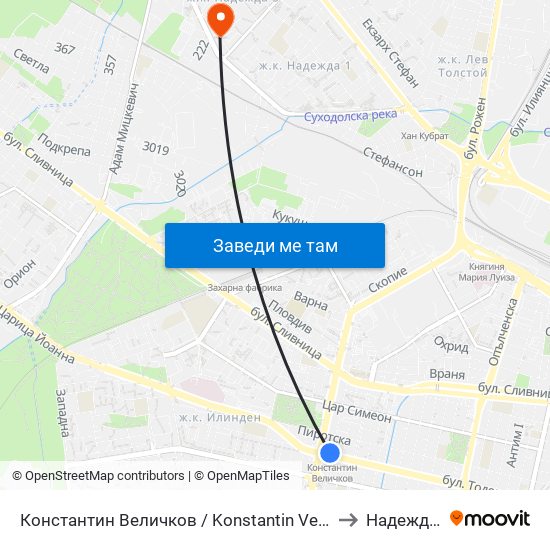 Константин Величков / Konstantin Velichkov to Надежда 3 map