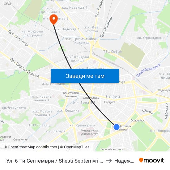 Ул. 6-Ти Септември / Shesti Septemvri St. (1806) to Надежда 3 map