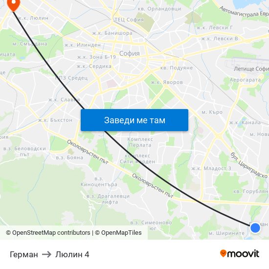 Герман to Люлин 4 map