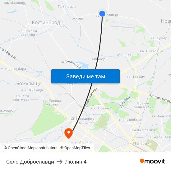 Село Доброславци to Люлин 4 map